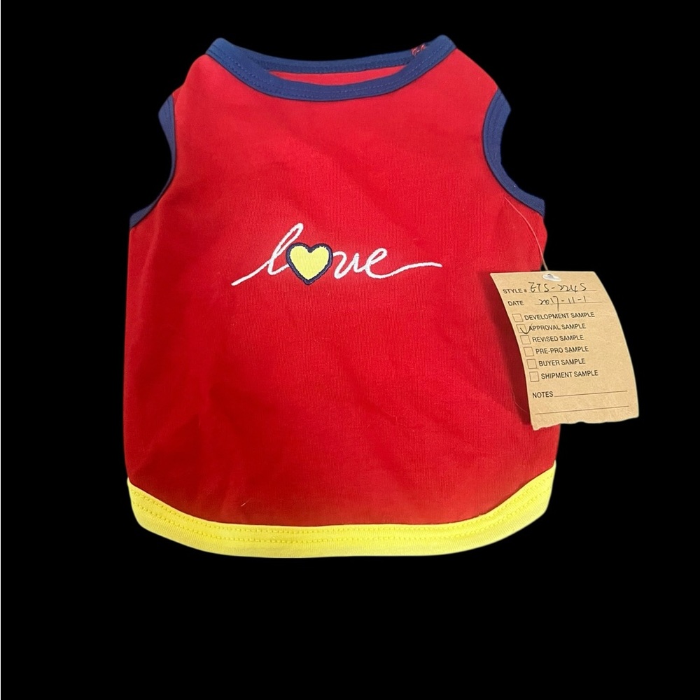 Adorable Red and Yellow Sleeveless Top For Dogs with Love Embroidery